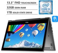 Dell Inspiron Premium 13.3" 2-in-1 Full HD Touchscreen Laptop, Intel Core i7-8550U Up to 4.00 GHz, 32GB Memory, 1TB Solid State Drive, Backlit Keyboard, Wireless-AC, Bluetooth, Windows 10 Home, Gray