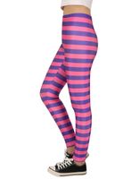 HDE Women Purple Pink Stripe Leggings Cheshire Halloween 5K Theme Pants Workout Tights