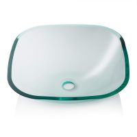 Miligore Modern Glass Vessel Sink - Above Counter Bathroom Vanity Basin Bowl - Square Clear