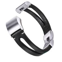 bayite Leather Bands Compatible Fitbit Charge 2, Leather Band Metal Clasp Smartwatch Replacement Accessory Bracelet, Black with Hole, Large