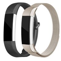 AKALE Replacement Bands Compatible for Fitbit Alta/Alta HR, Stainless Steel Metal Strap and Extra Silicone Replacement Bands (Champagne Gold + Black Small)