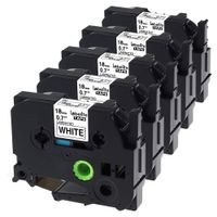 18mm 0.7 Inch Black on White Laminated P Touch TZe Label Tape TZe-241 Compatible with Brother P-Touch Label Maker PTD600 PT-1890C, 26.2 Feet (8M), 5-Pack