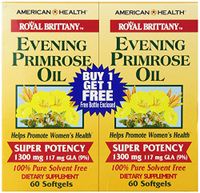 American Health Royal Brittany Evening Primrose Oil Softgels, 2 Pack - Promotes Women's Health - Nutritional Support for Women with PMS - Non-GMO, Gluten-Free, 1300 mg, 60 Count, 120 Total Servings