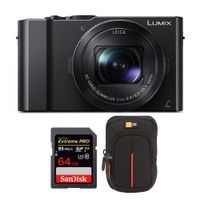 Panasonic LUMIX LX10 4K 20.1MP Digital Camera with Leica 24-72mm Lens (Black), 64GB SD Card, and Camera Case Bundle