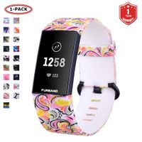 FunBand Compatible with Fitbit Charge 3 Strap Bands,Unique Elegant Floral Pattern Printed Soft Silicone Sport Adjustable Replacement Bracelet for Fitbit Charge 3 Fitness Activity Wristband