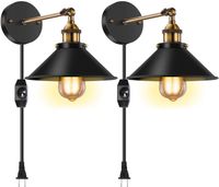 Licperron Dimmable Wall Sconce Plug in, Vintage Antique Style 240 Degree Adjustable Industrial Wall Light with UL Dimmable Switch for Restaurants Bathroom Dining Room Kitchen Bedroom 2 Pack