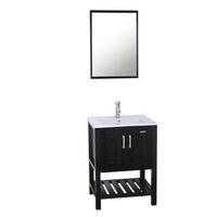 eclife 24" Bathroom Vanity Sink Combo W/Overflow White Drop in Ceramic Vessel Sink Top & Black MDF Modern Bathroom Cabinet & Chrome Solid Brass Faucet & Pop Up Drain W/Mirror (A08B07)