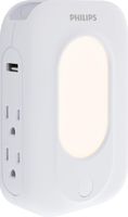 Philips Surge Protector Outlet Adapter Wall Tap, 2 USB ports, 4 Outlet, Light Sensing Night Light, Side Access Outlet, Charging Station, SPP6241WC/37