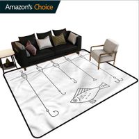 TableCoversHome Nautical Polka Dot Bath Rugs, Doodle Fishing Equipments Pattern Printing Carpet, Durable Rugs - Living, Dinning, Office, Rooms & Bedrrom, Hallway Carpet (3'x 8')