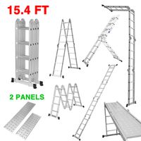 Finether 15.4ft Telescoping Ladder Multi Purpose Aluminum Extension Ladder, Folding Ladder Certified by EN131, 330lbs Capacity Heavy Duty with Safety Locking Hinges and 2 Panels for Free