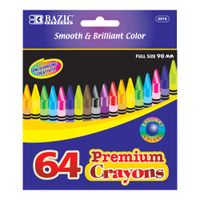 BAZIC 64 Count Premium Quality Color Crayon, Case of 24 (2515-24)