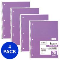 Mead Spiral Notebooks, 1 Subject, Wide Ruled Paper, 70 Sheets, 10-1/2" x 7-1/2", Purple, 4 Pack (38298)