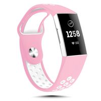 X4-Tech Charge 3 Bands Small Large, Choose Color Silicone Two-Tone Sport Straps Bands Compatible with Fitbit Charge 3 & Charge 3 SE Men Women (Pink/White, Large)