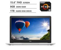 Dell Inspiron 15.6" Full HD LED-Backlit Display Laptop, AMD Ryzen5 2500U Quad-Core Processor Up to 3.60 GHz, 8GB RAM, 1TB Hard Disk Drive, HDMI, WiFi, Bluetooth, Windows 10 Home, Sparkling White