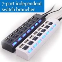 rabate 7 Ports LED USB Adapter Hub Power on/Off Switch for PC Laptop Hubs
