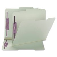 Smead Pressboard Fastener File Folder with SafeSHIELD Fasteners, 2 Fasteners, 2/5-Cut Tab Right of Center Position, 2" Expansion,  Guide Height, Letter Size, Gray/Green, 25 per Box  (14982)