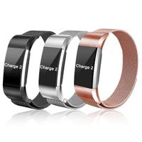 runme Replacement Bands for Fitbit Charge 2-Stainless Steel Metal Bracelet with Magnet Clasp, Smart Wristband Accessories, Silver+Black+Pink/6.5"-9.9"