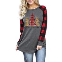 Airpow Women Buffalo Plaid T-Shirt Merry Christmas Tree Printing Plus Size Long Sleeve Tunic Top