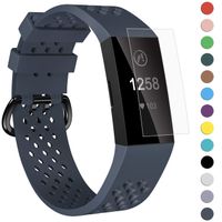 Velavior Breathable Bands for Fitbit Charge 3/ Charge3 SE, Waterproof Silicone Sports Band with Air Holes, Adjustable Replacement Wristbands for Women Men Small Large (Small, Navy)