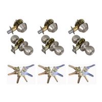 Grip Tight Tools ED03C-3, Set of 3 (Satin Stainless Steel) Combo Entry Lock Set Door Knob and Single Cylinder Deadbolt Alike: SC1 Keyway with 18 Keys Included