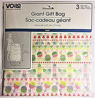 Giant Gift Sack ~ 36" x 44" Baby Shower Rattle, Baby pins and Hearts Bag with Matching Tag and Ribbon