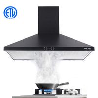 30" Range Hood, GASLAND Chef PR30BP Black 30-inch Wall Mount Kitchen Hood, 3-Speed 450-CFM Push Button Control Ducted Exhaust Hood Fan, Convertible Chimney-style, Dual LED Lights, Aluminum Mesh Filter