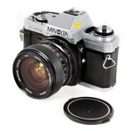 Minolta X370 35mm Manual SLR film camera, Vivitar 28-50mm f/3.5-4.5 MD lens with Batteries - Excellent Student Camera