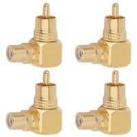 Right Angle Male RCA Plug to Female RCA Jack Connector (4-Pack)