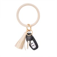 Coolcos Key Ring Bracelets Wristlet Keychain Bangle Keyring - Large Circle Leather Tassel Bracelet Holder For Women Gift (Ivory white)