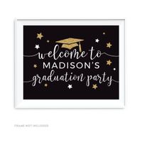 Andaz Press Black and Gold Glittering Graduation Party Collection, Personalized Party Sign, Unframed 8.5x11-inch, Welcome to Madison's Graduation Party, 1-Pack