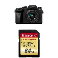 PANASONIC LUMIX G7 4K Mirrorless Camera, with 14-42mm MEGA O.I.S. Lens, 16 Megapixels, 3 Inch Touch LCD, DMC-G7KK (USA BLACK) with Transcend 64 GB  Memory Card