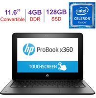 Business HP ProBook x360 11 G1 EE 11.6" (1366x768) Touchscreen 2-in-1 Laptop PC, Intel Dual Core Celeron N3350 1.10 GHz 4GB DDR3L 128GB SSD Bluetooth Up to 11 hrs Battery Windows 10 Pro