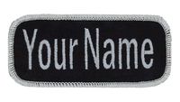Name Patch Uniform Work Shirt Personalized Embroidered Silver Border with Black. Sew on
