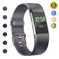JOMOQ Replacement Bands Compatible for Fitbit Charge 2, Adjustable Breathable Sport Wristbands Silicone Accessories Women Men (Small, Gray)