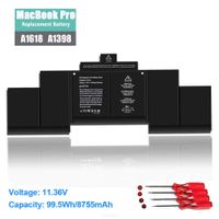 Laptop Battery Replacement for A1618 MacBook Pro 15" A1398 Retina (2015 Version), P/N 020-00079 MJLQ2LL/A MJLT2LL/A