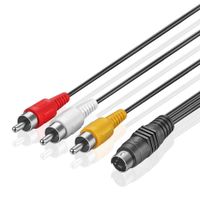 URWOOW 4 Pin Mini DIN S-Video Plug to 3 RCA Plug Cable S-Video 4-Pin Male to 3-RCA Male RGB Composite Video Cable Adapter Converter for DVD, DVD, TV, HDTV, VCR's, CD Players - 5 feet