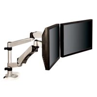 3M Easy Adjust Desk Mount Dual Monitor Arm, Adjust Height, Tilt, Swivel and Rotate by Holding and Moving Monitor, Free Up Desk Space, Clamp or Grommet, For Monitors to 20 lbs, <= 27", Silver (MA265S)