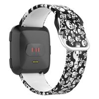 UMTELE Sport Bands Compatible with Fitbit Versa, Soft Silicone Wristbands Fadeless Pattern Printed Replacement Floral Band Compatible for Men and Women-Large,Skull