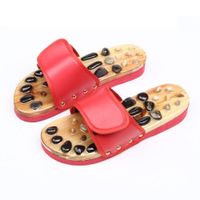 Home non - slip Massage Slippers Health Pebbles Foot Massage Footwear Slippers , red , 44