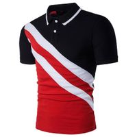 Elogoog Polo Shirt for Men, Fashion Men's Casual Classic Slim Fitted Printed Patchwork Short Sleeve Polo Tshirt Top (L, Black)