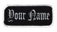 Name Patch Uniform Work Shirt Personalized Embroidered Black with White Border. Sew on.