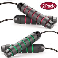 Jump Rope Tangle-Free with Ball Bearings Rapid Speed Skipping Rope Cable, Adjustable Jumping Ropes with 6" Memory Foam Handles for Men, Women and Kids - 2 Pack