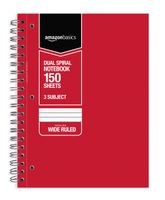 AmazonBasics Wide Ruled Wirebound 3-Subject 150-Sheet Notebook with Divider - Pack of 6, 10.5 x 8 Inch, Multi-Color