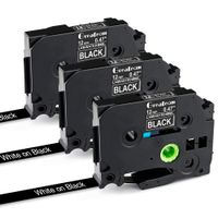 Greateam P-Touch Label Tape 12mm 0.47" Compatible Brother P-Touch TZe Tape Black TZe-335 TZ-335 Use for Brother Label Maker PT-H110 PT-D210 PT-1290 PT-D400 PT-D600, 3-Pack ...