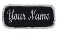 Name Patch Uniform Work Shirt Personalized Embroidered Silver Border with Black. Hook Fastener.