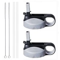 Flgoo Straw Lid for Wide Mouth Water Bottle with Straws and Brush 2 Pack (Grey/Black)