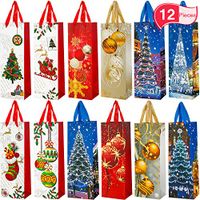 12 Pieces Christmas Wine Bottle Gift Bags Wine Bags with Ribbon Handle Wine Bottle Decoration for Christmas Holiday, Christmas Presents