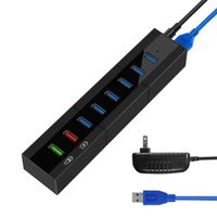 K&ZZ 8-Port USB 3.0 Hub, 36W Super-Speed USB Splitter for Data Transmission & Charging with Power Adapter Compatible PC, iMac, MacBook, Mobile HDD, Keyboard, USB Flash Drive, Mouse and More (Black)