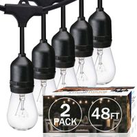 SUNTHIN Pack of 2 48ft String of Lights with 15 x E26 Sockets and Hanging Loops 18 x 11 Watt S14 Bulbs 3 Spares Indoor Outdoor String Lights Commercial String Lights Patio Lights Light Strings