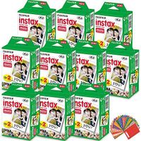 FujiFilm Instax Mini Instant Film 10 Pack (10 x 20) Total of 200 Sheets + 240 Assorted Colorful Mini Photo Stickers for FujiFilm Instax Mini 9 8 7 7s 90 70 50s 25 300 Instant Cameras